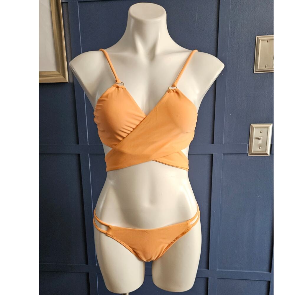 Shein Pastel Orange Wrap Bikini sz L